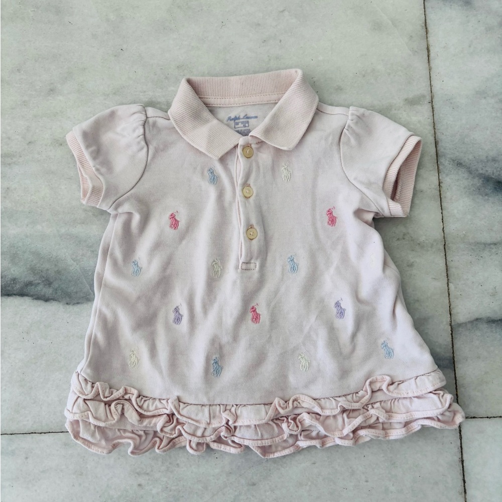 Ralph Lauren Baby Girls Ruffled Polo Dress Pink Pony Print Infant 3 Months